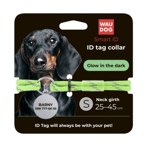 Шнурок для адресника WAUDOG Smart ID світловідбивний S 25-45 см салатовий (60405)