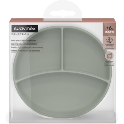 Тарілка дитяча Suavinex Colour Essence силіконова для вводу прикорму на 3 секції, +6 міс. зелена (402915)