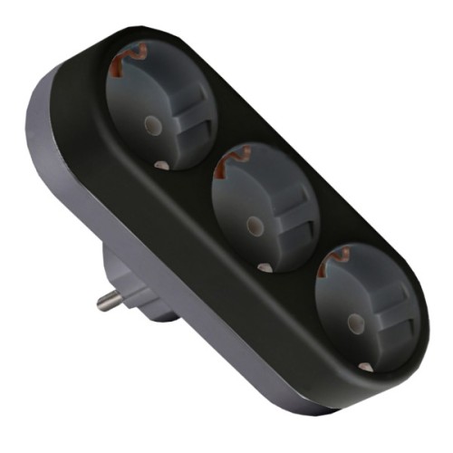 Мережевий розгалужувач EUROELECTRIC X3 16А Black з заземленням (EE-3-16A(black))