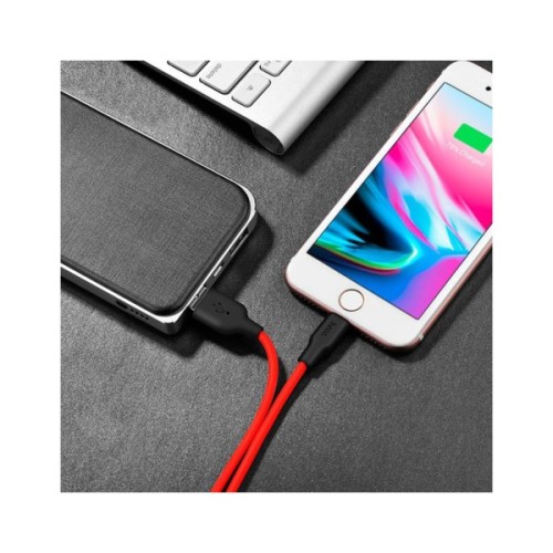 Дата кабель USB 2.0 AM to Lightning 1.0m 2A silicone X21 black+red HOCO (6957531071372)
