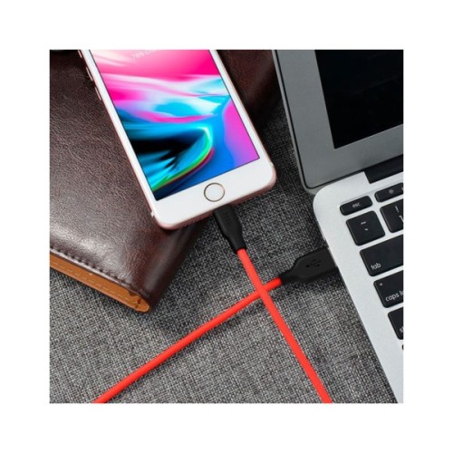 Дата кабель USB 2.0 AM to Lightning 1.0m 2A silicone X21 black+red HOCO (6957531071372)