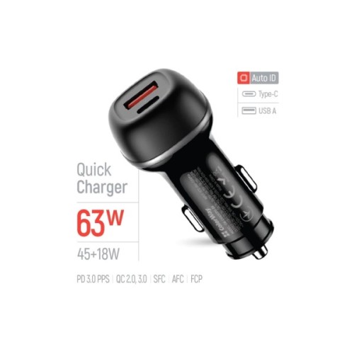 Зарядний пристрій ColorWay USB-C PD45W + USB QC3.0 car adapter (CW-CHA067PD-BK)