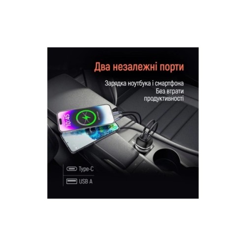 Зарядний пристрій ColorWay USB-C PD45W + USB QC3.0 car adapter (CW-CHA067PD-BK)