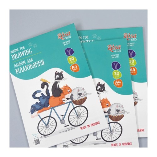 Альбом для малювання Rosa Kids склейка Cats on a Вicycle А4 30 аркушів (4823098543022)