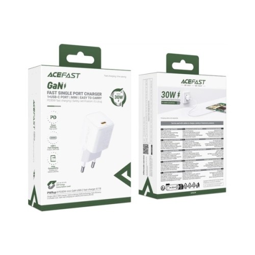 Зарядний пристрій Acefast A118 USB-C PD30W GaN white (6974316285366)