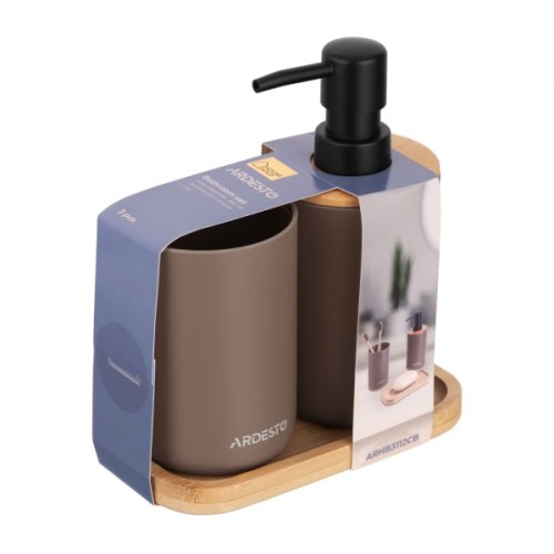 Набір для ванної кімнати Ardesto Minimalism 3 предмети Тауп 360 мл (ARHB3112CB)