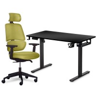 Комплект офісних меблів Mealux PowerDesk Lite Black + Leo Air Plus Green (EVO-201 Lite B/B +Y-546 KZ)