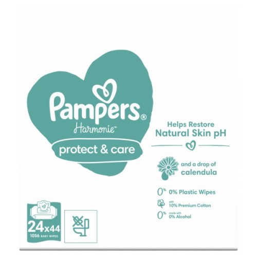 Дитячі вологі серветки Pampers Harmonie Protect&Care з календулою 24 пачки х 44 шт (8700216250603)