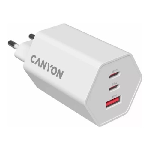 Зарядний пристрій Canyon HEXAGON 65 GaN 65W 2xPD 1xQC EU White (CND-CHAHEX65W)