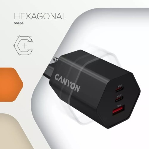 Зарядний пристрій Canyon HEXAGON 65 GaN 65W 2xPD 1xQC EU White (CND-CHAHEX65W)
