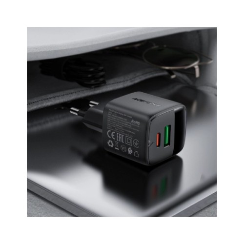 Зарядний пристрій Acefast 1xUSB-C + 1xUSB 25W GaN with digital display black (6974316284437)