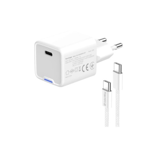 Зарядний пристрій ColorWay GaN Mini 30W PD Port PPS USB-C white + cable Type-C (CW-CHS054PDC-WT)