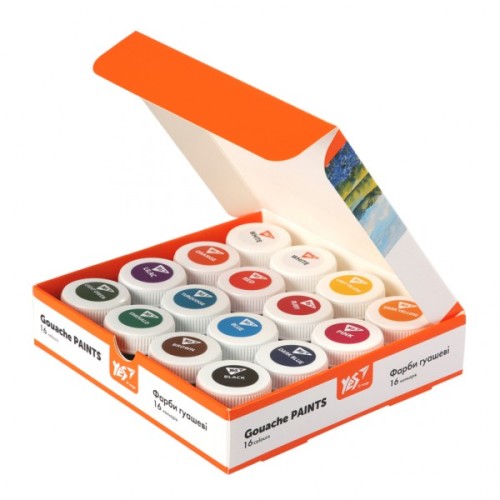 Гуашеві фарби Yes Orange Line 16 кольорів по 20 мл (230433)