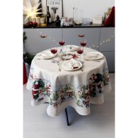 Скатертина Прованс гобеленова з велюром Снігова зима Dx180 см (037482)