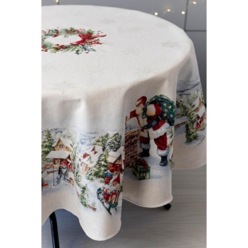Скатертина Прованс гобеленова з велюром Снігова зима Dx180 см (037482)