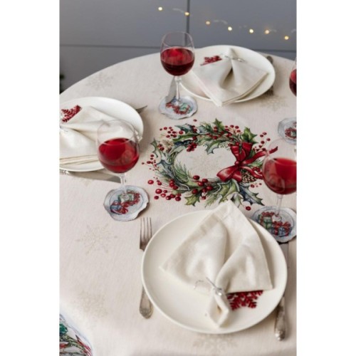 Скатертина Прованс гобеленова з велюром Снігова зима Dx180 см (037482)