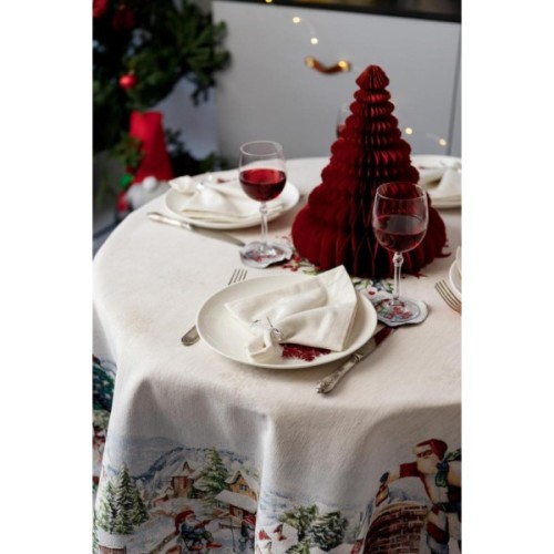 Скатертина Прованс гобеленова з велюром Снігова зима Dx180 см (037482)