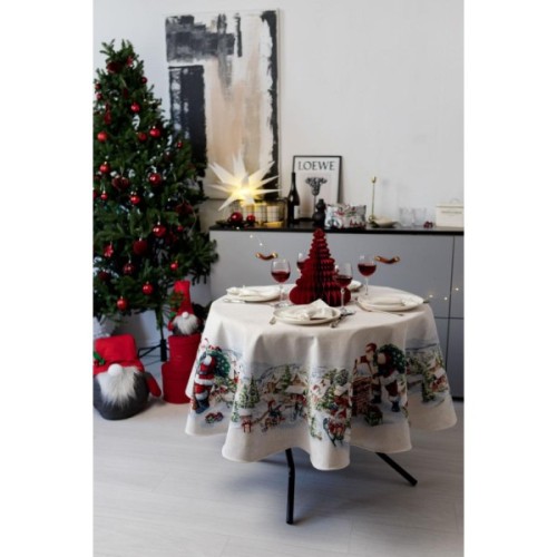 Скатертина Прованс гобеленова з велюром Снігова зима Dx180 см (037482)