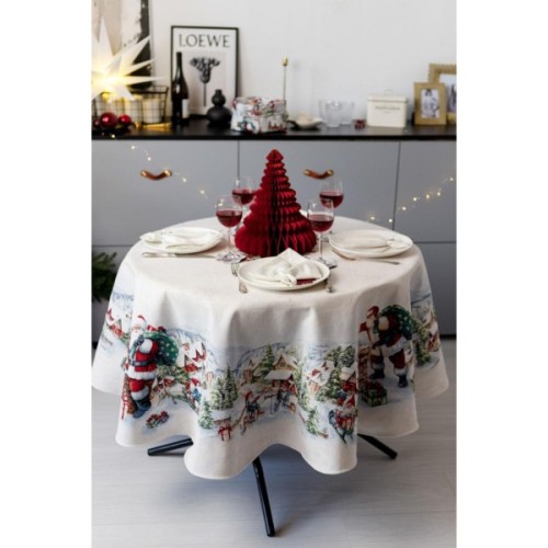 Скатертина Прованс гобеленова з велюром Снігова зима Dx180 см (037482)