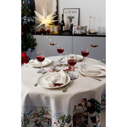 Скатертина Прованс гобеленова з велюром Снігова зима Dx180 см (037482)