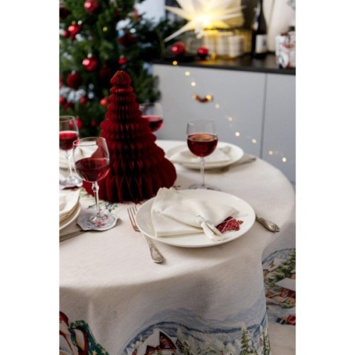 Скатертина Прованс гобеленова з велюром Снігова зима Dx180 см (037482)