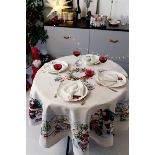 Скатертина Прованс гобеленова з велюром Снігова зима Dx180 см (037482)