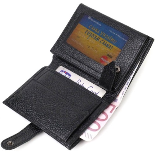 Портмоне Bond Accessories З натуральної зернистої шкіри Чорне (22055)