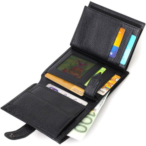 Портмоне Bond Accessories З натуральної зернистої шкіри Чорне (22055)