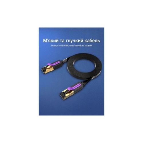 Патч-корд 10м, UTP cat 7 RJ-45 flat black Vention (ICABL)
