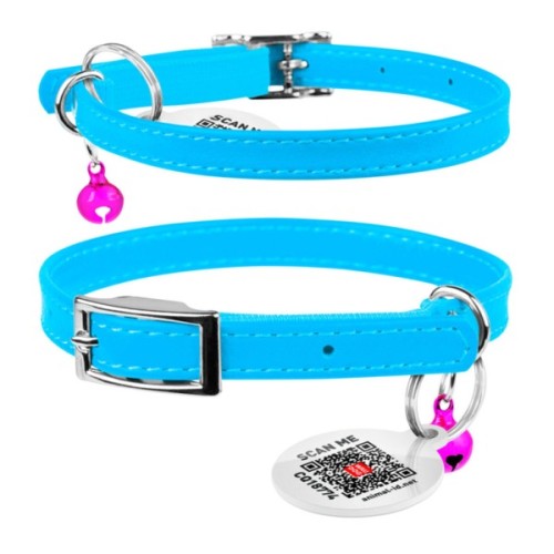 Нашийник для тварин WAUDOG Glamour з QR паспортом Д 17-20 см блакитний (32752)