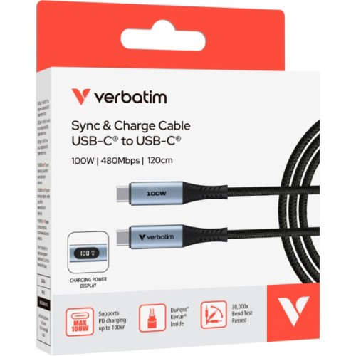 Дата кабель USB-C to USB-C 1.2m with display 100W black Verbatim (31848)
