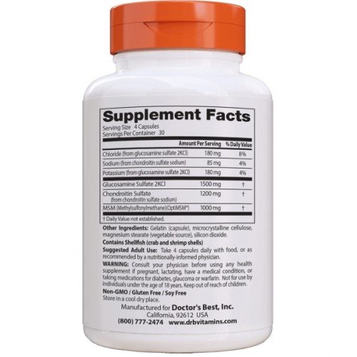 Вітамінно-мінеральний комплекс Doctor's Best Глюкозамін & Хондроитин & МСМ, OptiMSM, 120 капсул (DRB-00080)