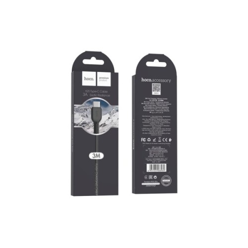Дата кабель USB 2.0 AM to USB-C 3.0m 3A X20 black HOCO (6957531068969)