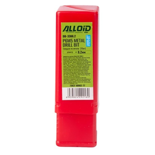 Свердло Alloid по металу, 8.2мм, DIN338 (DB-3388.2)