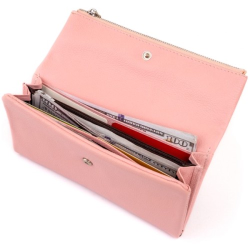 Гаманець ST Leather З кишенею для мобільного Шкіряний Рожевий (19271)