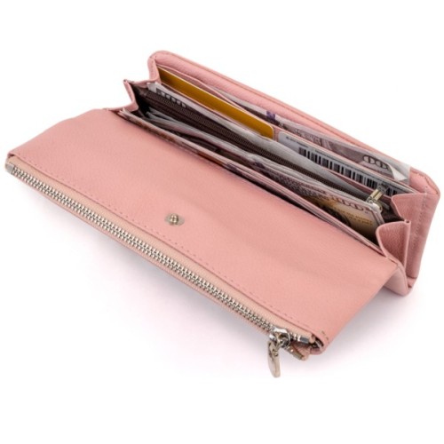 Гаманець ST Leather З кишенею для мобільного Шкіряний Рожевий (19271)