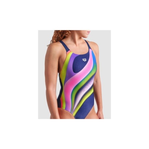 Купальник Arena Water Fluids Swimsuit Swim Pro 008837-570 Темно-синій/Рожевий/Салатовий 40 (3468337533290)