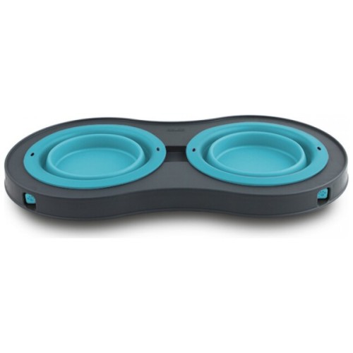 Посуд для собак Dexas Миска подвійна на складній підставці-велика 600 мл блакитна (0084297306892)