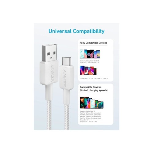 Дата кабель USB 2.0 AM to USB-C 1.8m 322 white Anker (A81H6H21)