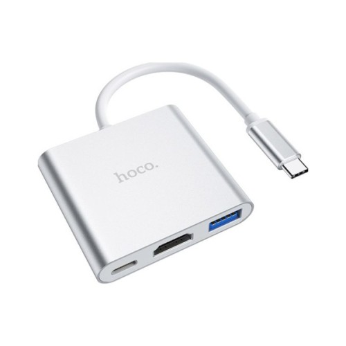 Концентратор HOCO USB-C to USB3.0+HDMI+PD HB14 Silver (6931474725790)