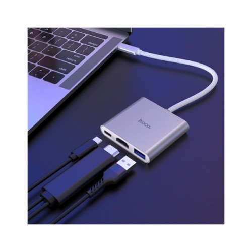 Концентратор HOCO USB-C to USB3.0+HDMI+PD HB14 Silver (6931474725790)