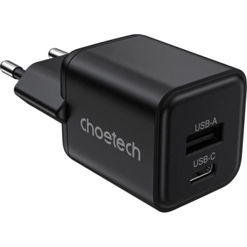 Зарядний пристрій Choetech 1xUSB-C PD30W PPS + 1xUSB QC3.0 (PD5012-EU-BK)