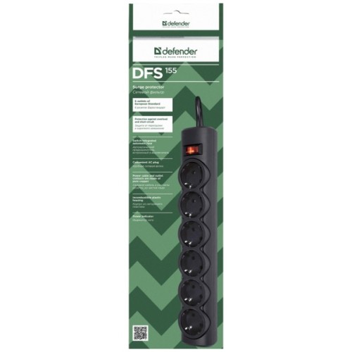 Мережевий фільтр живлення Defender DFS 155, 5 m, 6 роз (99496)