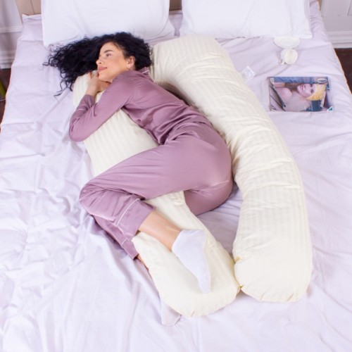 Подушка MirSon для вагітних і відпочинку Satin Stripe №8025 U-подібна Soft Yellow (2200006178637)