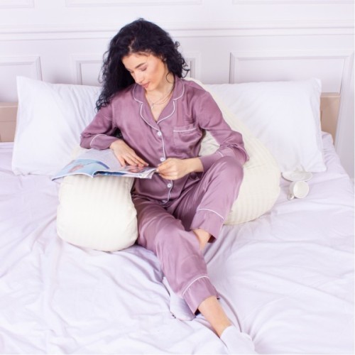 Подушка MirSon для вагітних і відпочинку Satin Stripe №8025 U-подібна Soft Yellow (2200006178637)