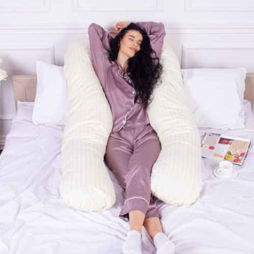 Подушка MirSon для вагітних і відпочинку Satin Stripe №8025 U-подібна Soft Yellow (2200006178637)