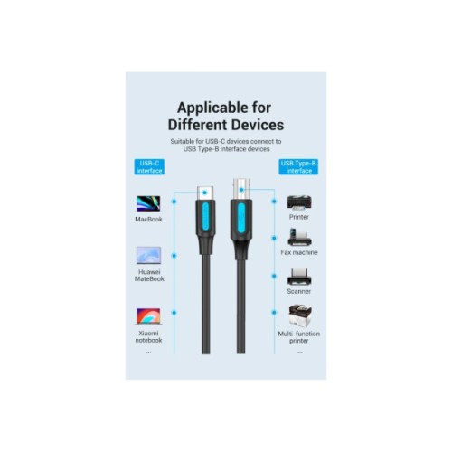 Кабель для принтера USB-C 2.0 to BM 2.0m 2.4А 480Mbps Vention (CQUBH)