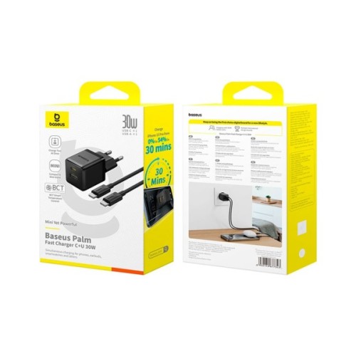 Зарядний пристрій Baseus 1xUSB-C 30W + 1xUSB + cable USB-C to USB-C 60W 1.0m (P1011160A113-01)