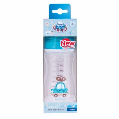 Пляшечка для годування Canpol babies антиколькова EasyStart - Toys з широким отвором 240 мл (35/221_blu)