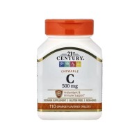 Вітамінно-мінеральний комплекс 21st Century Вітамін C, 500 мг, смак апельсина, Chewable Vitamin C, 110 жувальний (CEN21024)